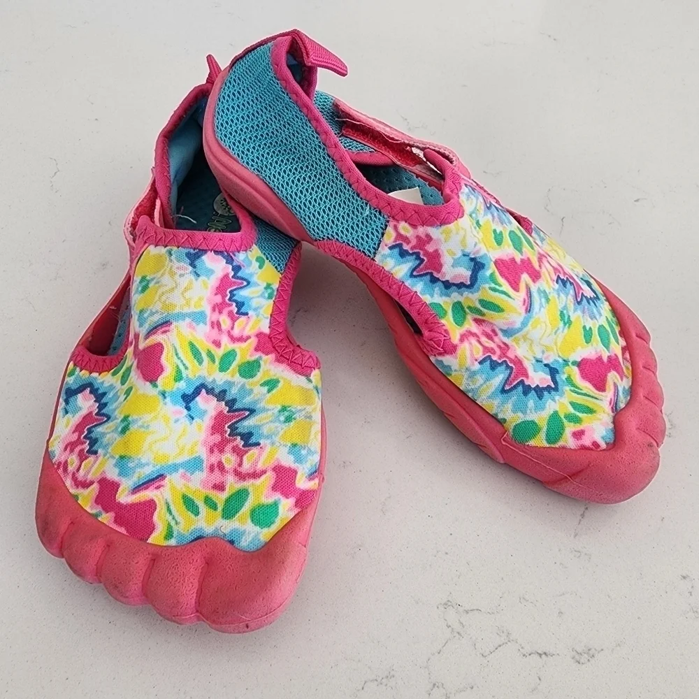 Newtz Water Shoes Pink Blue Tie Dye Velcro Closure Girls 11/12 Amphibian Cute